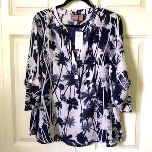 CHICO’S MIDNIGHT BLUE TROPICAL NIGHTS BLOUSE